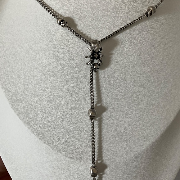 long silver necklace with skulls and spiders in Gothic style - Picture 3 of 5